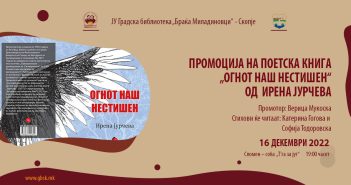 Промоција на ,,Огнот наш нестишен” од Ирена Јурчева во Скопската градска библиотека